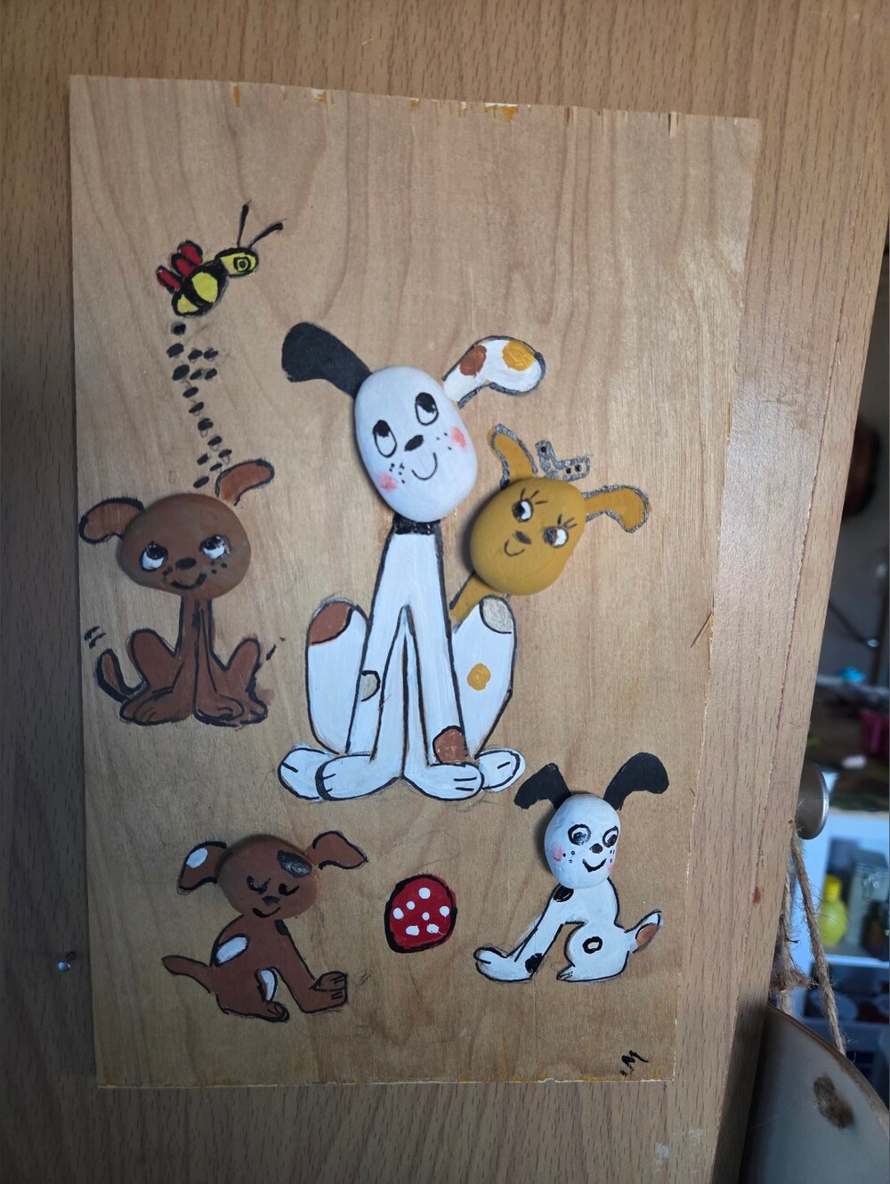 Hand-Painted Dog Wood Wall Art Panel - Whimsical White & Brown Dogs 7 X 10